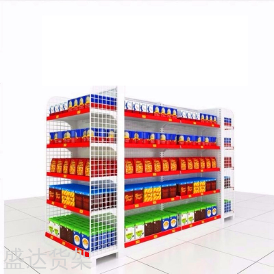 Shelf Display Shelf Wire-Wrap Board Supermarket Container Shelf Supermarket Steel Wood Double-Side Shelf