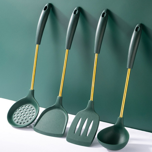 2022 new food grade silicone shovel soup spoon 304 stainless steel kitchenware set high temperature resistant non-stick silicone spatula