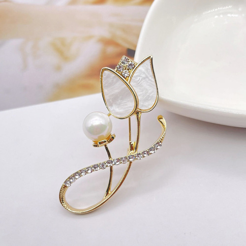 tulip brooch female korean fashion luxury bright bead pin corsage suit coat all-match high-end accessories