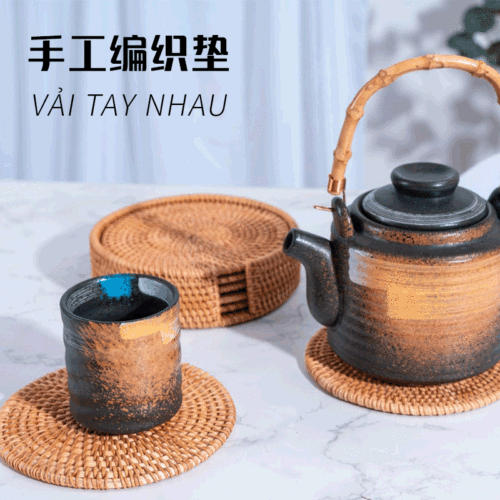 vietnam rattan hand-woven insulation pad round rattan tea cup mat table mat desktop coffee table coaster wholesale