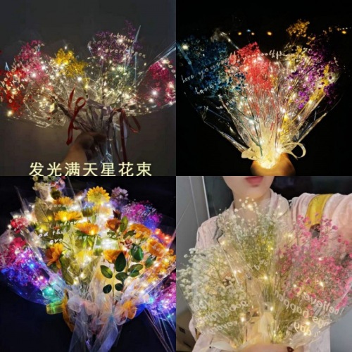 Stall Bouquet Wholesale Luminous Starry Sky Dried Flower Big Bunch Push Activity Small Gift Preserved Fresh Flower Factory Direct Sales