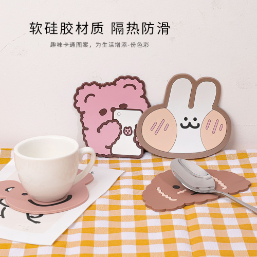 heat insulation pad cartoon cute non-slip coaster creative thickened silicone anti-scald placemat high temperature resistant tea coaster bowl mat