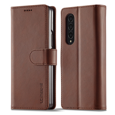 Suitable for Samsung Z Fol3 Small Leather Pattern Mobile Phone Protective Case Flip Card Wallet Z Flip3 Bracket Leather Case