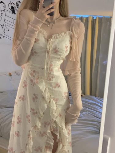 dream seven floral strap dress 2022 summer new ruffled atmosphere split dress