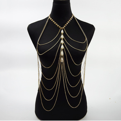 Dannashu Sexy Lingerie European and American Foreign Trade Hot Selling Bikini Tassel Pearl Body Chains Necklace in Stock