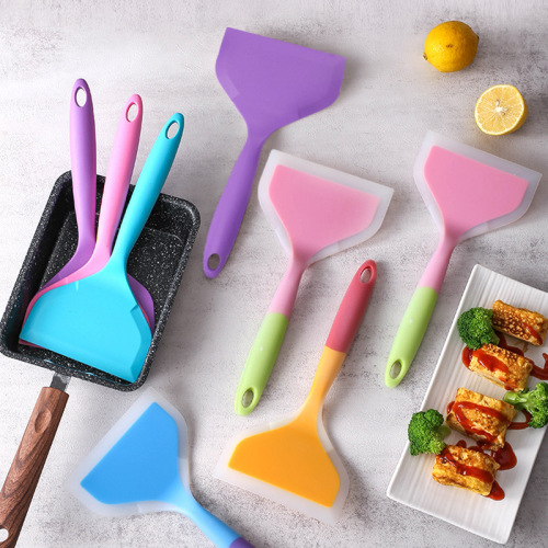 factory spot jade burning silicone wide mouth shovel transparent two-color shovel non-stick pan silicone kitchenware frying spatula