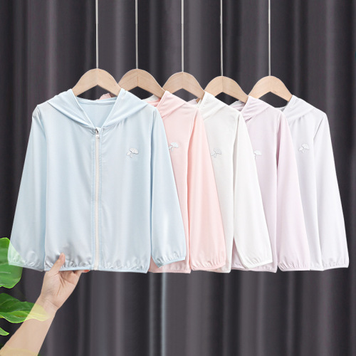 boys sun protection clothing summer thin ice silk children hooded jacket zipper girls‘ breathable mesh sun protection clothing manufacturer