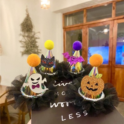 RFJ 80,000 Halloween Headdress Mesh with Light Luminous Barrettes Wansheng Ghost Bat Pumpkin Duckbill Clip Easter
