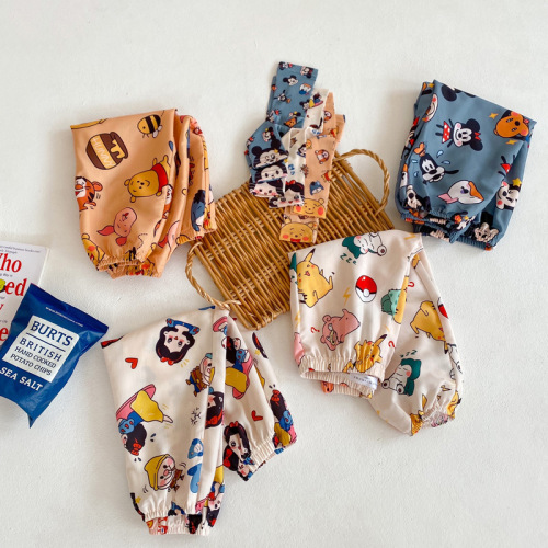 2022 summer new children‘s anti-mosquito pants korean style western style boys and girls sports pants rayon ankle-tied bloomers