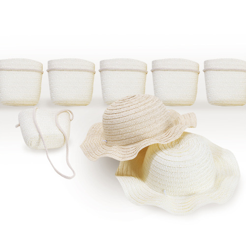 Children‘s Painting Straw Hat Solid Color Hat Bag creative Handmade DIY Foldable Woven Straw Hat Children‘s DIY Hat Embryo