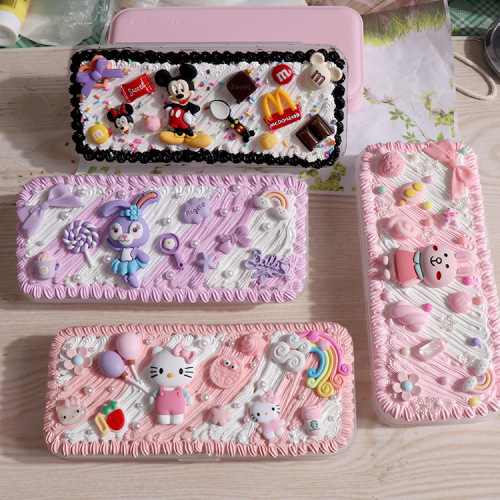 handmade diy cream glue stationery box pencil box internet celebrity homemade by hand material package set girl student pencil case