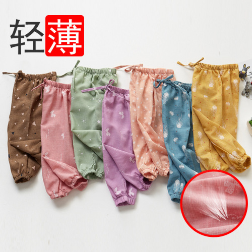 cotton and linen children‘s anti-mosquito pants thin 2022 spring and summer girls‘ pajama pants loose baby bloomers boys‘ air conditioning pants summer
