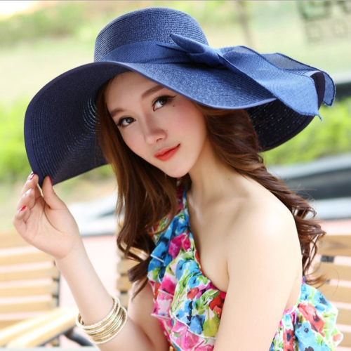 hemming bow sun hat korean style big brim straw hat tide foldable summer sun hat female sun protection beach hat