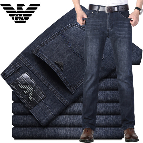 Spring/Summer Thin Jeans Men‘s Loose Straight Middle-Aged High-End Dad Business Casual Stretch Long Pants Trendy Men