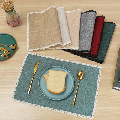 Imitation Jute Placemat Lace Fabric Decorative Pad Ins Style Imitation Linen Heat Proof Mat Amazon Dining Table Cushion