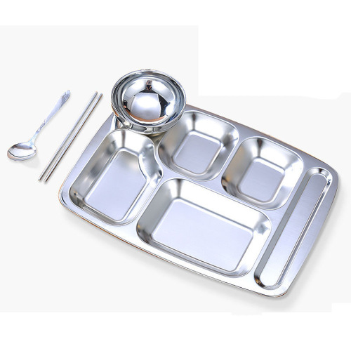 04 stainless steel deepening fast food plate factory school canteen dinner plate student children compartment deepening lunch box