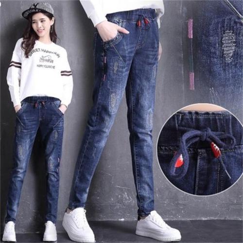 spot quality 2022 spring korean style casual temperament embroidered denim harem pants high waist women‘s jeans
