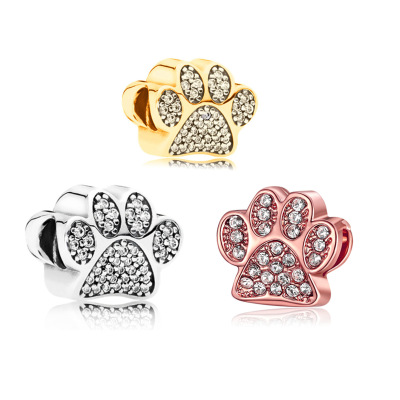 2019 Bigfoot Cartoon Animal Dog's Paw Cute Pet Alloy Large Hole Beads DIY Diamond-Embedded Bear Claw Beaded Bracelet