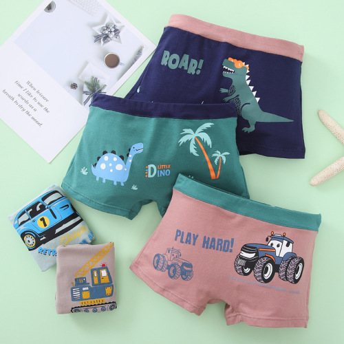 children‘s underwear boys‘ flat cotton shorts children‘s cartoon car boys‘ boxer shorts 2-1