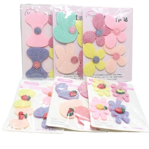 girls‘ hair fringe grip stabilizer pad headdress children‘s broken hair bang sticker yuan store cartoon glittering powder hook and loop fasteners girls hair accessories wholesale