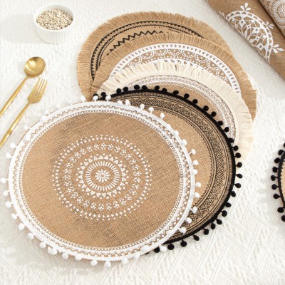 INS Style Simple Handmade Woven Jute Placemat Vintage Restaurant Cotton Linen Decorative Pad Shooting Props Vase Mat