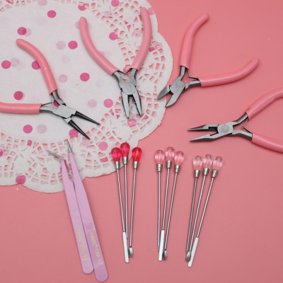 Pink Crystal Glue UV Glue Tool Digging Noodle Spoon Stirring Rod Poke Bubble Needle Pliers Tweezers DIY Handmade Material