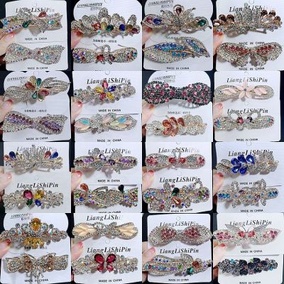 6cm Spring Clip Fashion Shining Zircon Internet Hot Headwear Barrettes Korean Rhinestone Ponytail Bar Shaped Hair Clip