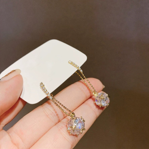 925 Silver Needle Creative Zircon Chain Tassel Earrings Beautiful Square Simple Japanese and Korean Earrings Female Net Red Earrings