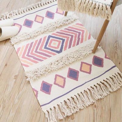 Cross-Border Nordic Handmade Tassel Floor Mat Three-Dimensional Tufted Cotton Linen Door Mat Carpet Door Mat Bedside Foot Mat