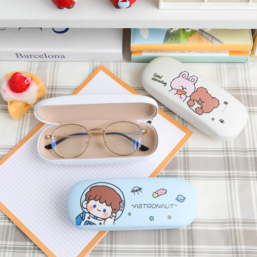 new korean cartoon pu glasses case student frame myopia storage box drop-resistant eye-pressing children‘s portable box