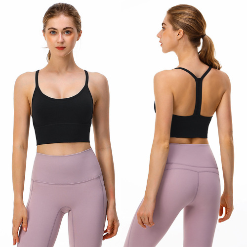 european and american style thin shoulder y-shaped beauty back sports bra wireless push up sling sports underwear women