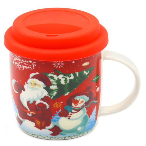 oem russian christmas ceramic cup 11oz with silicone cover spoon gift box packaging christmas cup customizable logo