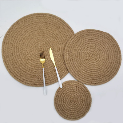 Modern Simple Hemp Rope Placemat Linen Teacup Mat Heat Proof Mat Thick round Pot Bowl Coaster Daily Cotton Linen Placemat