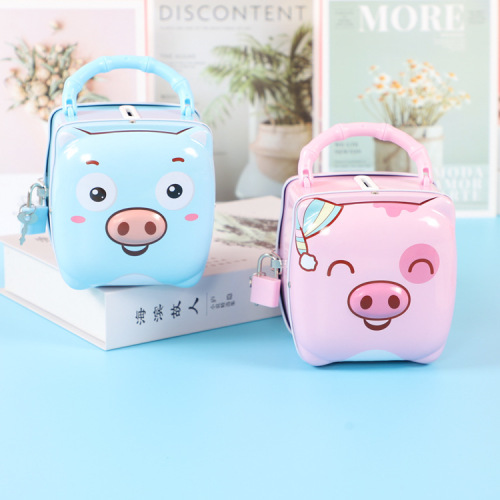 creative pig iron metal piggy bank student change storage tank with lock children‘s gift kindergarten 61 prize