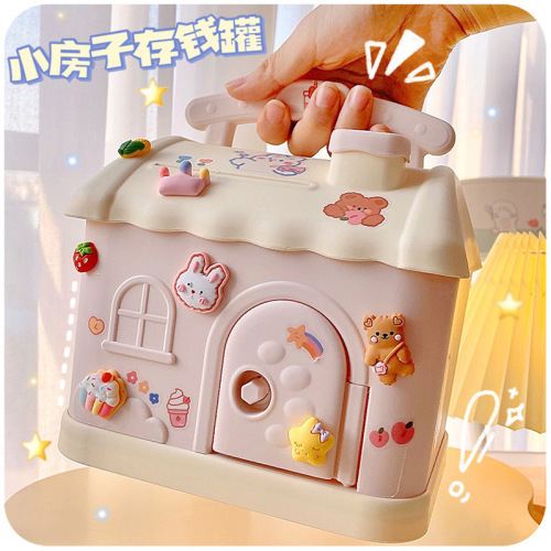 cute girl plastic piggy bank saving change children‘s coin with lock money box living room cartoon ornaments