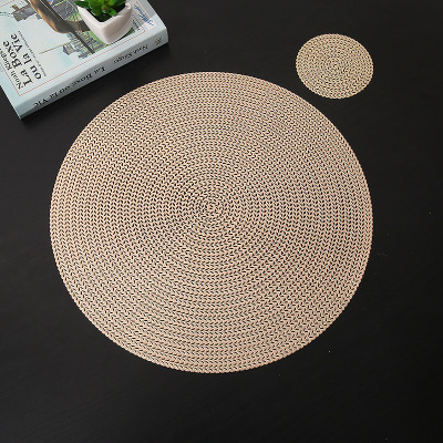 Cross-Border New Arrival PVC Placemat Gilding Hollow Non-Slip Placemat Nordic Style Plate and Bowl Western-Style Placemat Wheat round Placemat