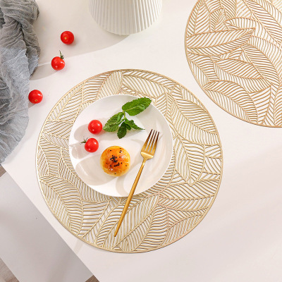 Cross-Border New Arrival PVC Placemat Gilding Hollow Non-Slip Placemat Nordic Style Plate and Bowl Western-Style Placemat Combination Leaf Placemat