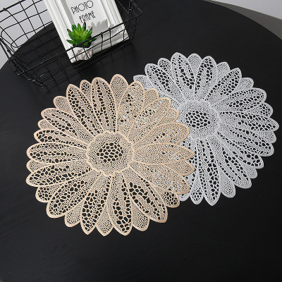Cross-Border New Arrival PVC Placemat Gilding Hollow out Non-Slip Placemat Nordic Style Plate and Bowl Western-Style Placemat Autumn Chrysanthemum Placemat