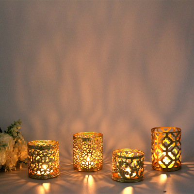 Cross-Border Delivery Nordic Golden Geometric Hollow Iron Candlestick Creative Aromatherapy Candle Cup Domestic Ornaments