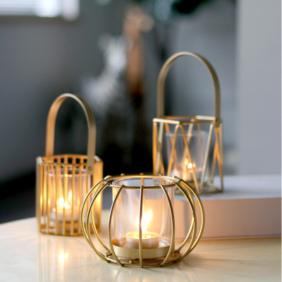 In Stock Wholesale Cross-Border Amazon Hollow Candle Cup Gold Light Luxury Creative Decoration Pumpkin Lamp Iron Candlestick