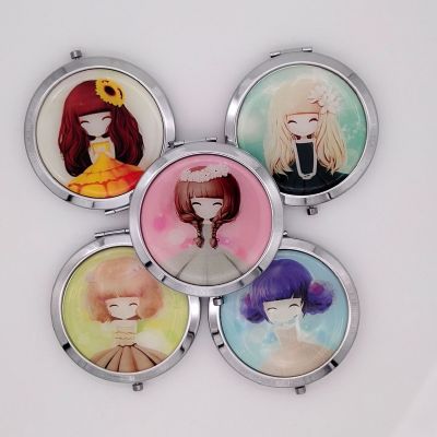 Portable Tinplate Flip Folding Double-Sided Zoom Small Mirror Girls Cartoon round Makeup Mirror Factory Direct Sales Gift