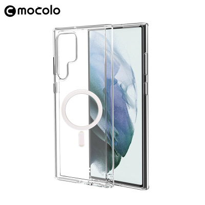 Applicable to Samsung S22 Magnetic Transparent Phone Case Anti-Fall Anti-Yellow TPU Anti-Scratch Pc S22 Ultra Protective Case