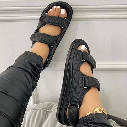 2021 summer new large size foreign trade women‘s shoes comfortable casual sandals velcro flat slippers student korean style women‘s shoes