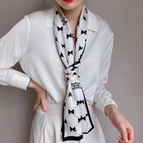New Silk Scarf Shawl Women‘s Polka Dot Houndstooth Printed Mulberry Silk Scarf All-Match Long Bag Strap