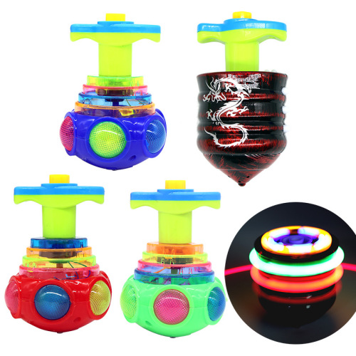 laser wood-like gyro children‘s flash gyro colorful music luminous ufo gyro stall toy manufacturer