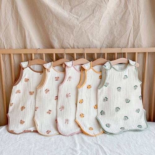 baby cotton gauze sleeping bag sleeveless vest newborn children anti-kick baby summer thin double-layer cotton yarn