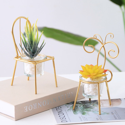 Nordic Ins Iron Chair Succulent Crafts Decoration Candlestick Creative Home Desktop Bonsai Decorations Dining Table