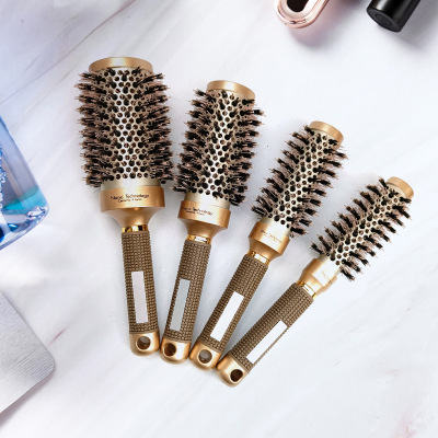 Cylinder Curly Hair Rolling Comb Hair Salon Modeling 4-Piece Set Bristle Comb Heat Conduction Air Aluminum Tube Comb Ceramic Hairdressing Comb