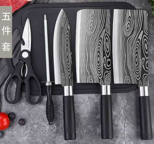 damascus pattern seven-piece chef knife patterned steel kitchen knife household stainless steel cleaver kitchen knife