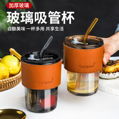 Bamboo Joint Cup Lid Straw Glass Cup Couple Good-looking Coffee Cup New Water Cup Trending Creative Gift Cup